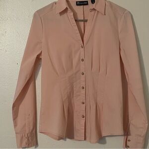 7th Avenue NY and Company Pink Button Up Shirt XS Crystal Buttons Pintuck